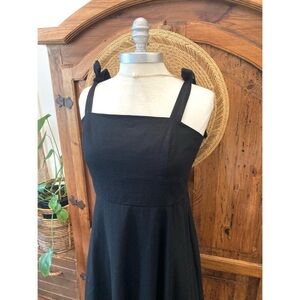 Black Linen Mini Dress With Tie Straps